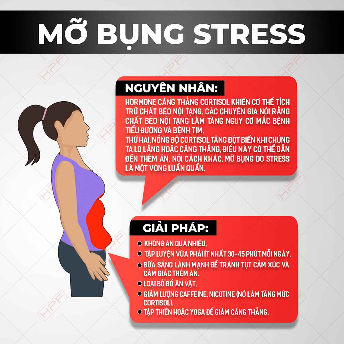 mỡ bụng, stress, HFI, HT Fitness, Học viện HFI
