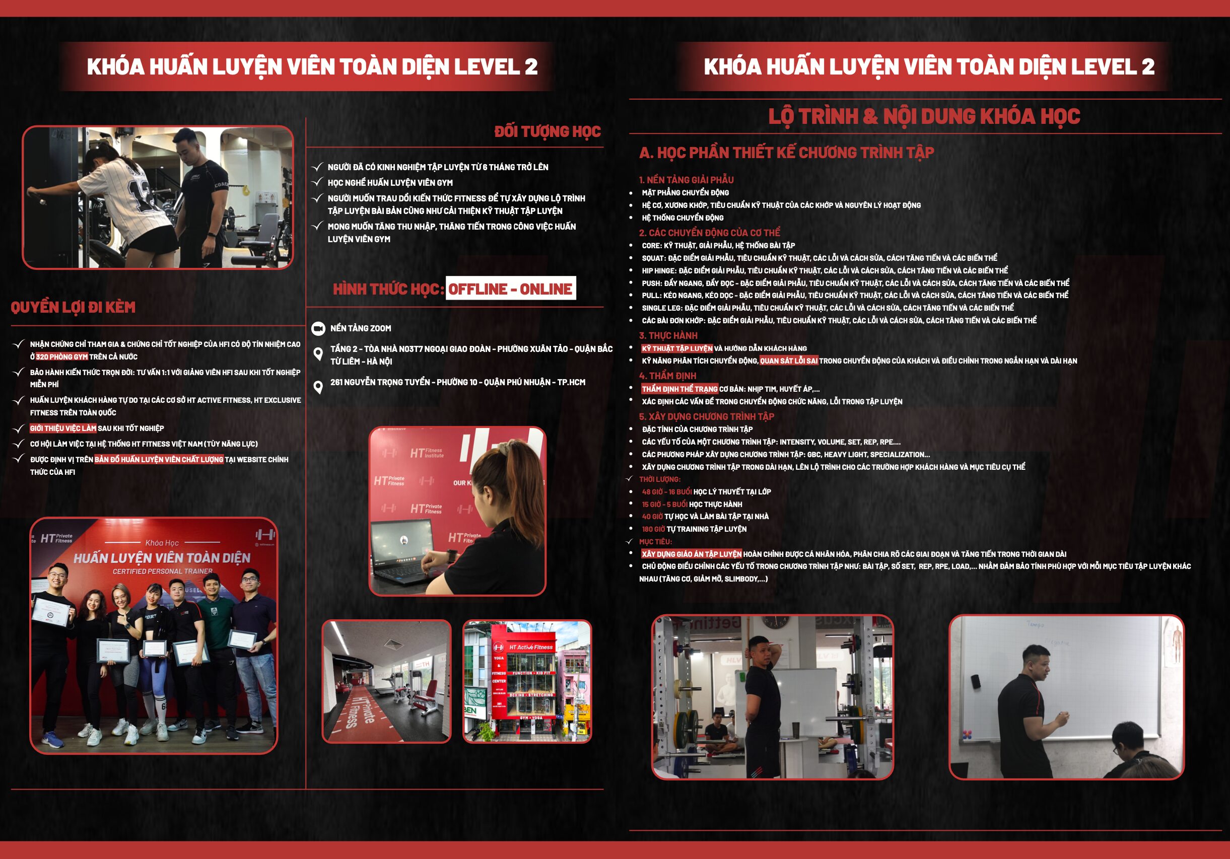 nội dung khóa học huấn luyện viên toàn diện level 2 tại học viện đào tạo PT GYM HFI - HT Fitness Institute 